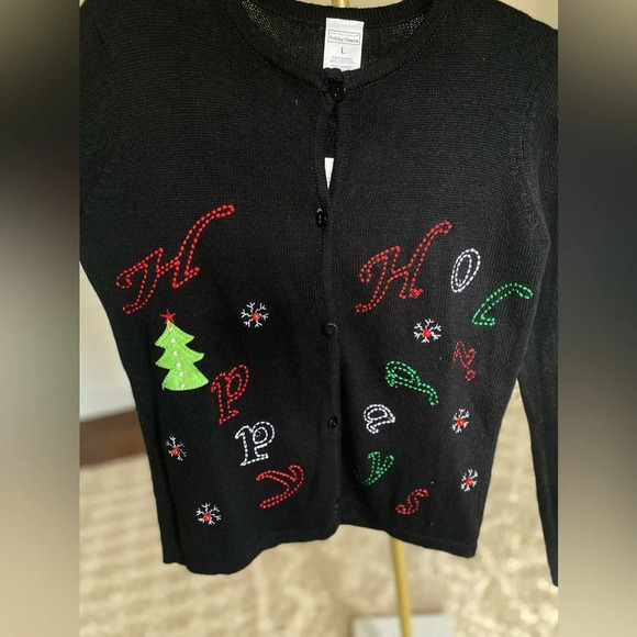 Vintage Christmascore Happy Holidays NY Laundry Embroidered Cardigan Parisian - Picture 2 of 4